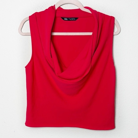 Zara Drapped Neck Red Blouse Top size Small - Picture 4 of 10